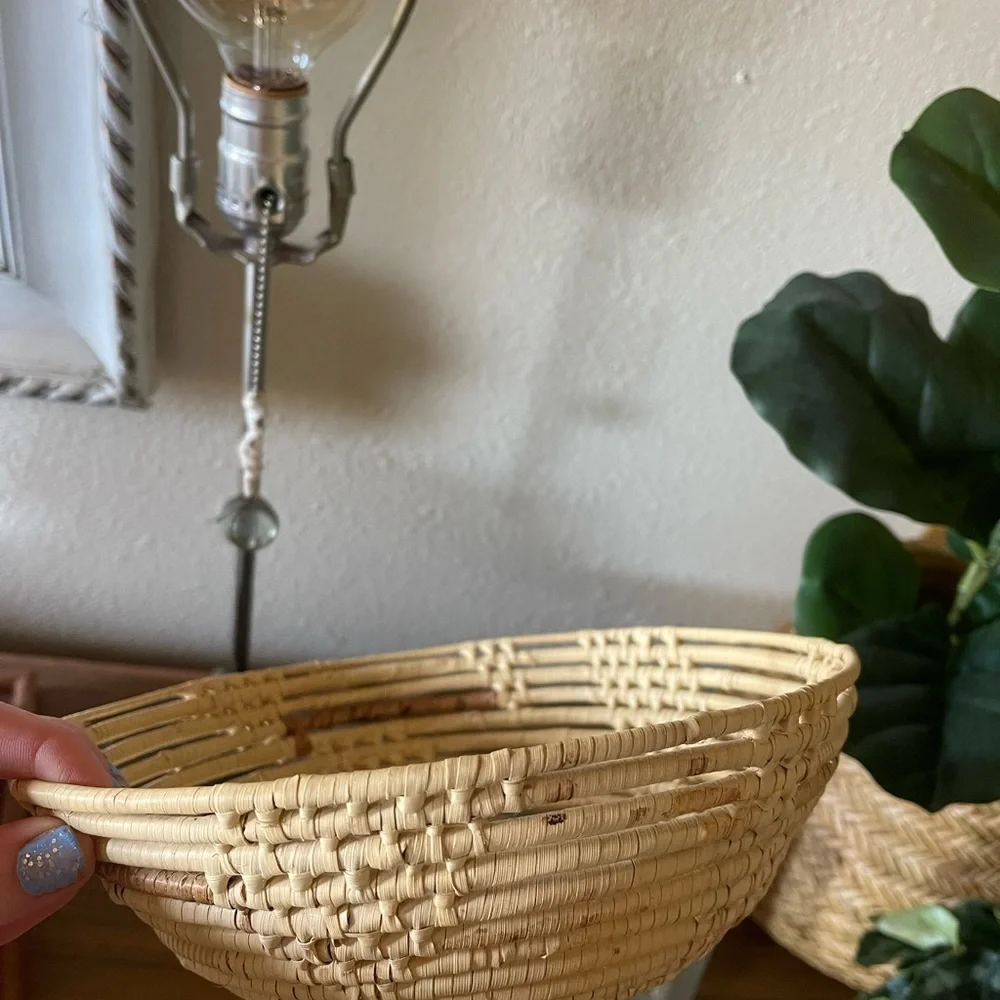 Vintage Handwoven Basket Dish Wicker Rattan Home Decor farmhouse boho